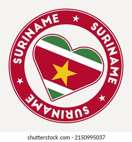 Suriname heart flag badge. From Suriname with love logo. Support the country flag stamp. Vector illustration.