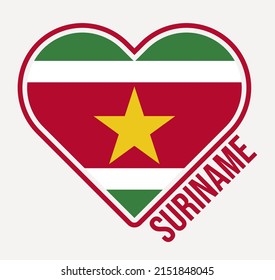 Suriname heart flag badge. Made with Love from Suriname logo. Flag of the country heart shape. Vector illustration.