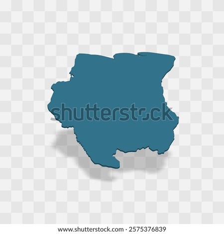 Suriname high detailed vector representation of country silhouette. 3D map on transparent background with dropped shadow. For educational, decorative, or informational use.