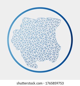 Suriname icon. Network map of the country. Round Suriname sign with gradient ring. Technology, internet, network, telecommunication concept. Vector illustration.