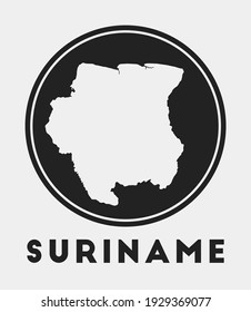 Suriname icon. Round logo with country map and title. Stylish Suriname badge with map. Vector illustration.