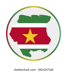 Suriname icon. Shape of the country with Suriname flag. Round sign with flag colors gradient ring. Cool vector illustration.