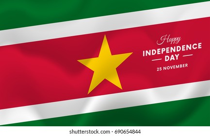 Suriname Independence Day. 25 November. Waving flag. Vector illustration.