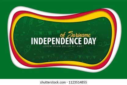 Suriname. Independence day greeting card. Paper cut style