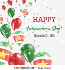 Suriname Independence Day Greeting Card. Flying Balloons in Suriname National Colors. Happy Independence Day Suriname Vector Illustration.