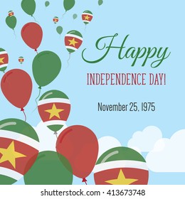 Suriname Independence Day Greeting Card. Flying Flat Balloons In National Colors of Suriname. Happy Independence Day Vector Illustration. Surinamer Flag Balloons.