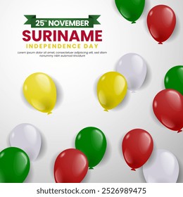 Suriname Independence Day Post Background with Balloons illustration in Colors of the Suriname Flag