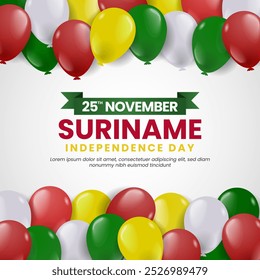 Suriname Independence Day Post Hintergrund mit Ballons Illustration in Farben der Suriname Flagge