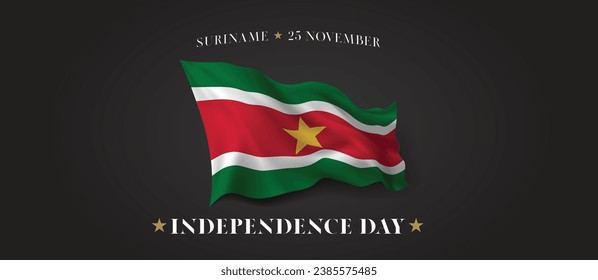 Suriname independence day vector banner, greeting card. Surinamese wavy flag in 25th of November patriotic holiday horizontal design with realistic flag