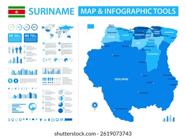 Suriname Infographic Map with Data Visualization Elements - Vector Map of Suriname