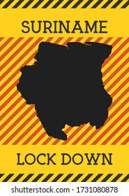 Suriname Lock Down Sign. Yellow country pandemic danger icon. Vector illustration.