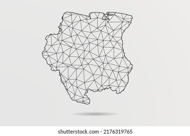 Suriname Map - Abstract mash line and point scales on white background with World Map. Wire Frame 3D mesh polygonal network line, design sphere, dot and structure - Vector illustration eps 10