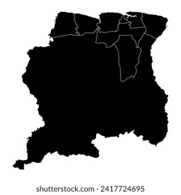 Suriname-Karte mit Verwaltungsabteilungen Vektorgrafik.