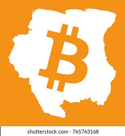Suriname map with bitcoin crypto currency symbol illustration