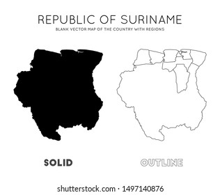 Suriname map. Blank vector map of the Country with regions. Borders of Suriname for your infographic. Vector illustration.