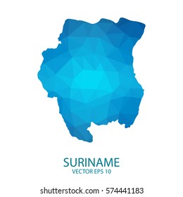 Suriname map - blue geometric rumpled triangular low poly style gradient graphic background , polygonal design for your . Vector illustration eps 10.