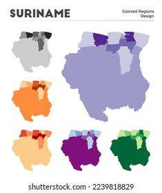 Suriname map collection. Borders of Suriname for your infographic. Colored country regions. Vector illustration.