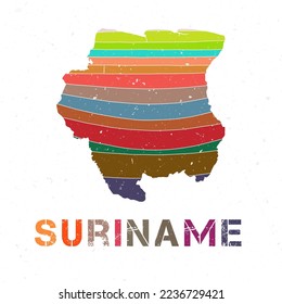 Suriname map design. Shape of the country with beautiful geometric waves and grunge texture. Trendy vector illustration.