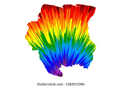Suriname - map is designed rainbow abstract colorful pattern, Republic of Suriname (Surinam) map made of color explosion,