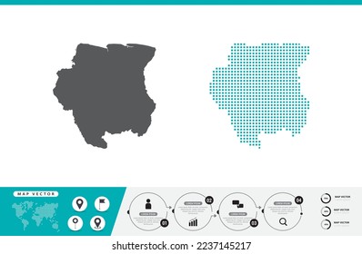 Suriname Karte der Punkte grau und grün für die Präsentation. Setzen Sie ein paar Pixel kreatives Konzept für Infografik.