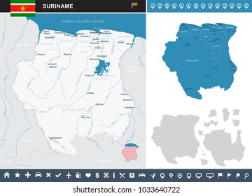 Suriname map and flag - High Detailed Vector Illustration