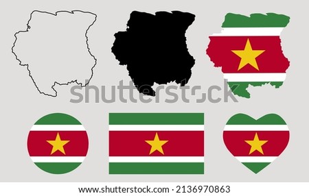 suriname map flag icon set vector