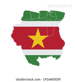Suriname map with flag and shadow isolated on white background. Vector illustration EPS10.