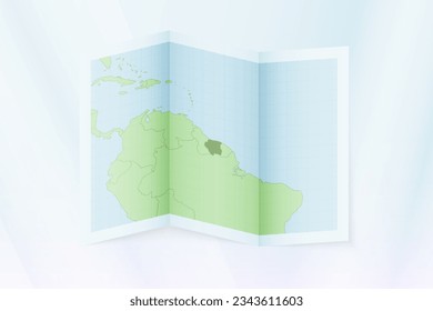 Suriname map, folded paper with Suriname map. Vector illustration.