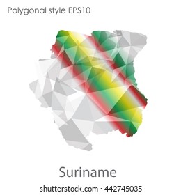 Suriname map in geometric polygonal style.Abstract gems triangle,modern design background.Vector illustration EPS10