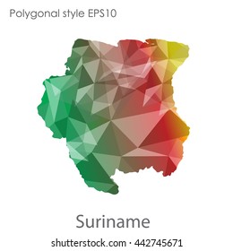 Suriname map in geometric polygonal style.Abstract gems triangle,modern design background.Vector illustration EPS10