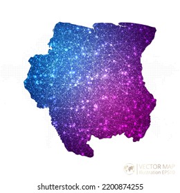 Suriname map in geometric wireframe blue with purple polygonal style gradient graphic on white background. Vector Illustration Eps10.