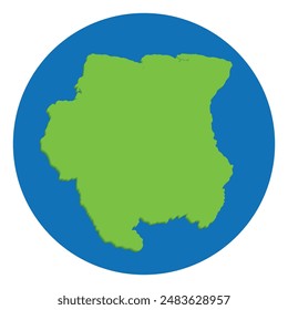 Mapa de Surinam. Mapa de Surinam en diseño de globo con círculo azul