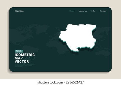 Suriname map green background with isometric vector. Web banner layout template.
