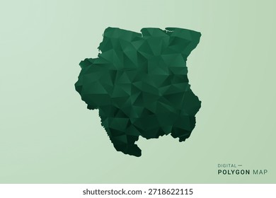 Suriname Map - Green Polygon Style Vector Illustration, Low Poly Geometric Design with Clean Silhouette on soft green Background.