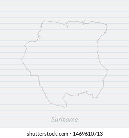Suriname map hand drawn gray outline on notebook background. Vector Illustration EPS10.