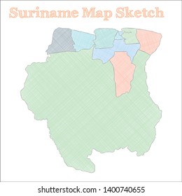 Suriname map. Hand-drawn country. Vector illustration.