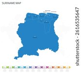 Suriname Map - Infographic detailed map with regions and cities of the country. Vector illustration EPS10.