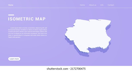 Suriname map of isometric purple vector illustration. Web banner layout template.