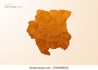 Mapa de Surinam - Ilustración vectorial de polígono de bajo poliéster en tono naranja, estilo geométrico limpio, aislado sobre fondo blanco.