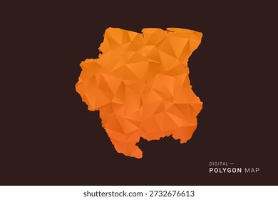 Mapa de Surinam - bajo Vector de polígono polivinílico, silueta triangulada geométrica en tonos naranja y marrón oscuro, estilo infográfico moderno limpio, fondo aislado.