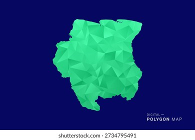Mapa de Surinam - bajo Vector de polígono polivinílico, silueta triangulada geométrica en tonos verdes y azules, estilo moderno limpio, fondo aislado para uso infográfico.