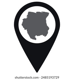 Mapa de Surinam. Mapa de Surinam en el mapa pin icono negro color aislado