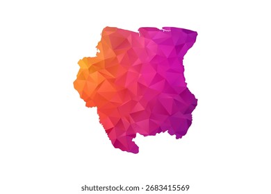 Suriname Map - Vektorgrafik im Polygonstil in orangefarbenem und rosafarbenem Farbverlauf, Low Poly Geometric Design, einzeln auf weißem Hintergrund für Infografiken und Bildung.