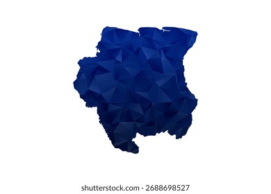 Suriname Map - Vektorgrafik im Polygonstil in dunkelblauem Farbverlauf, geometrisches Design mit niedrigem Poly, einzeln auf weißem Hintergrund für Infografiken und Bildung.