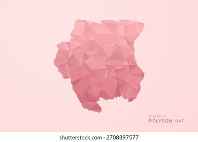 Suriname-Karte - Vektorgrafik im Polygonstil in weichrosa Valentinenthema, Low-Poly-geometrisches Design, einzeln auf pastellfarbenem Hintergrund.