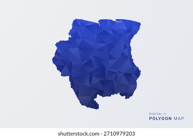 Suriname Map - Ilustração de vetor estilo polígono em gradiente azul profundo, baixo projeto geométrico poly, Silhueta limpa isolada no fundo branco para infográficos.