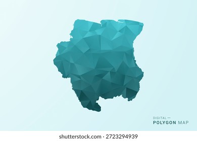 Mapa de Surinam - Ilustración vectorial de estilo polígono en diseño geométrico azul-verde verde azulado bajo poli, silueta minimalista moderna.