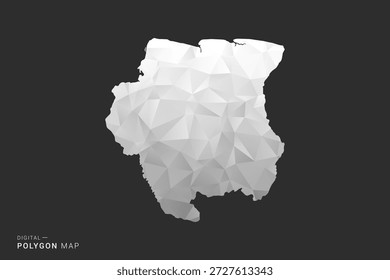 Suriname Map - Polygon style vector illustration in black, gray and white low poly geometric design, minimal silhouette, isolated for infographic.