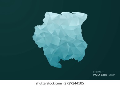 Mapa de Surinam - Ilustración vectorial de estilo polígono en diseño geométrico de bajo poli verde y azul, silueta mínima limpia para infografía.