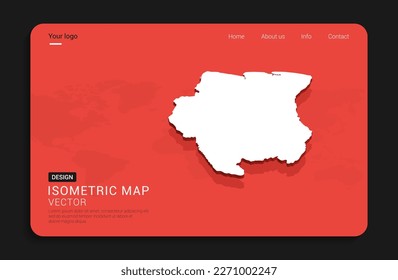 Suriname map red isolated on dark background with 3d world map isometric vector illustration.